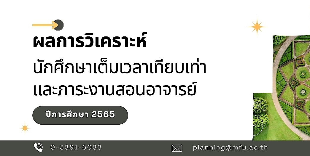 ผลการวิเคราะห์นักศึกษาเต็มเวลาเทียบเท่า และภาระงานสอนอาจารย์ ปีการศึกษา 2565